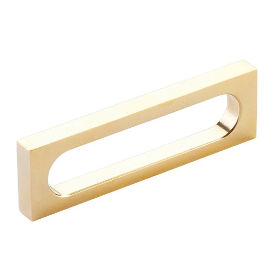 3-1/2" Centers Modern Oval Slot Pull in Unlacquered Brass