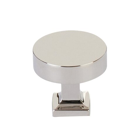 1-1/4" Round Knob with Square Base in Polished Nickel