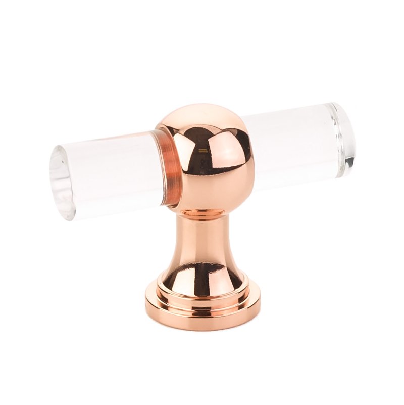 2" Adjustable Clear Acrylic T-Knob In Polished Rose Gold