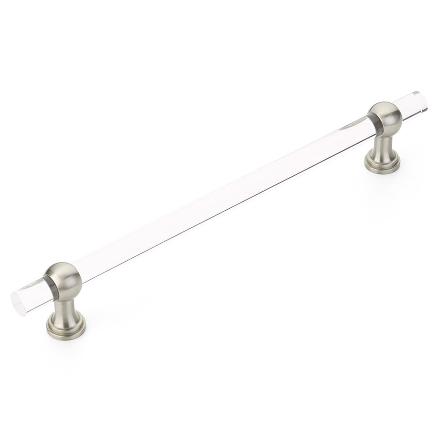 12" Centers Non-Adjustable Clear Acrylic Appliance Pull In Satin Nickel