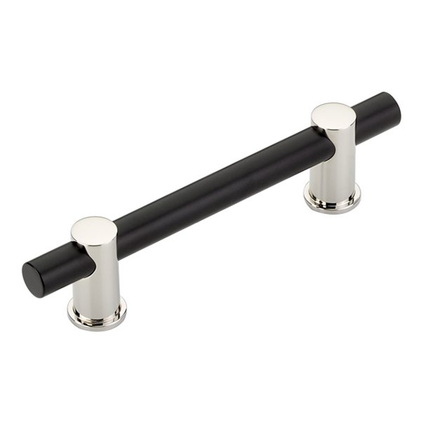 4" Centers Bar Pull in Matte Black Bar and Polished Nickel Stems