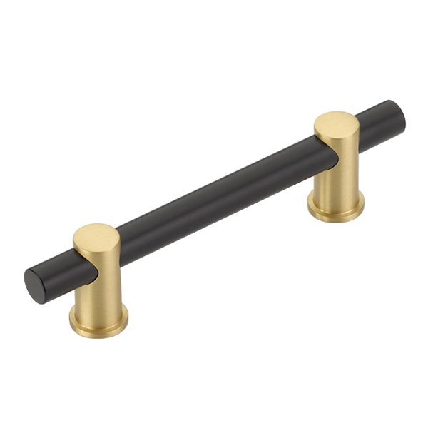 4" Centers Bar Pull in Matte Black Bar and Satin Brass Stems