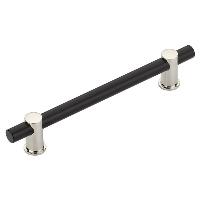 6" Centers Bar Pull in Matte Black Bar and Polished Nickel Stems