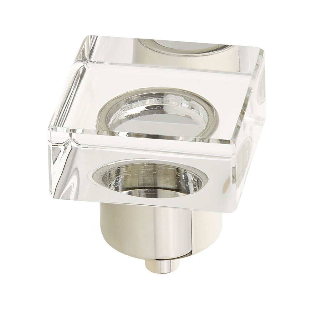 1 1/4" Square Glass Knob in Polished Nickel