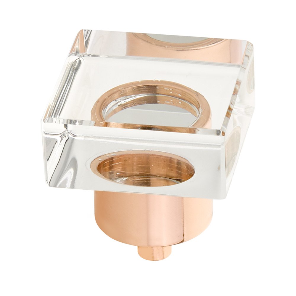 1 1/4" Square Glass Knob in Polished Rose Gold