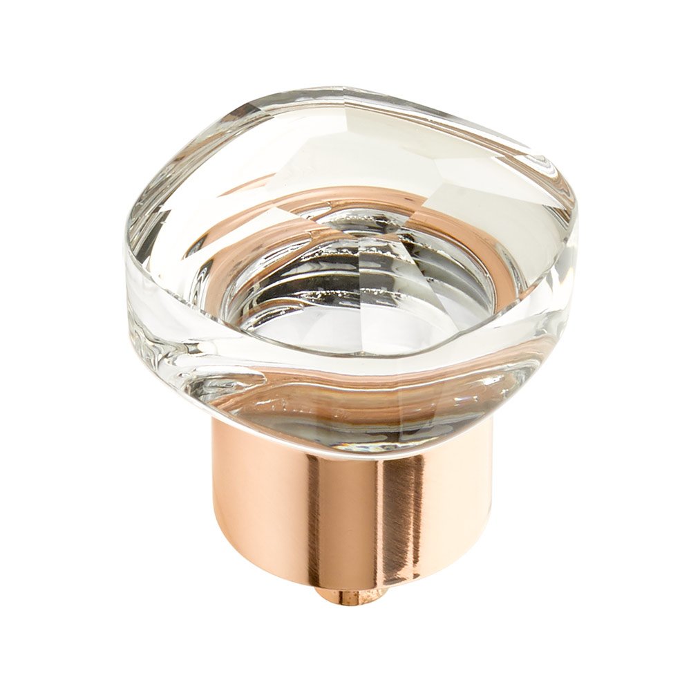 1 1/4" Soft Square Glass Knob in Polished Rose Gold