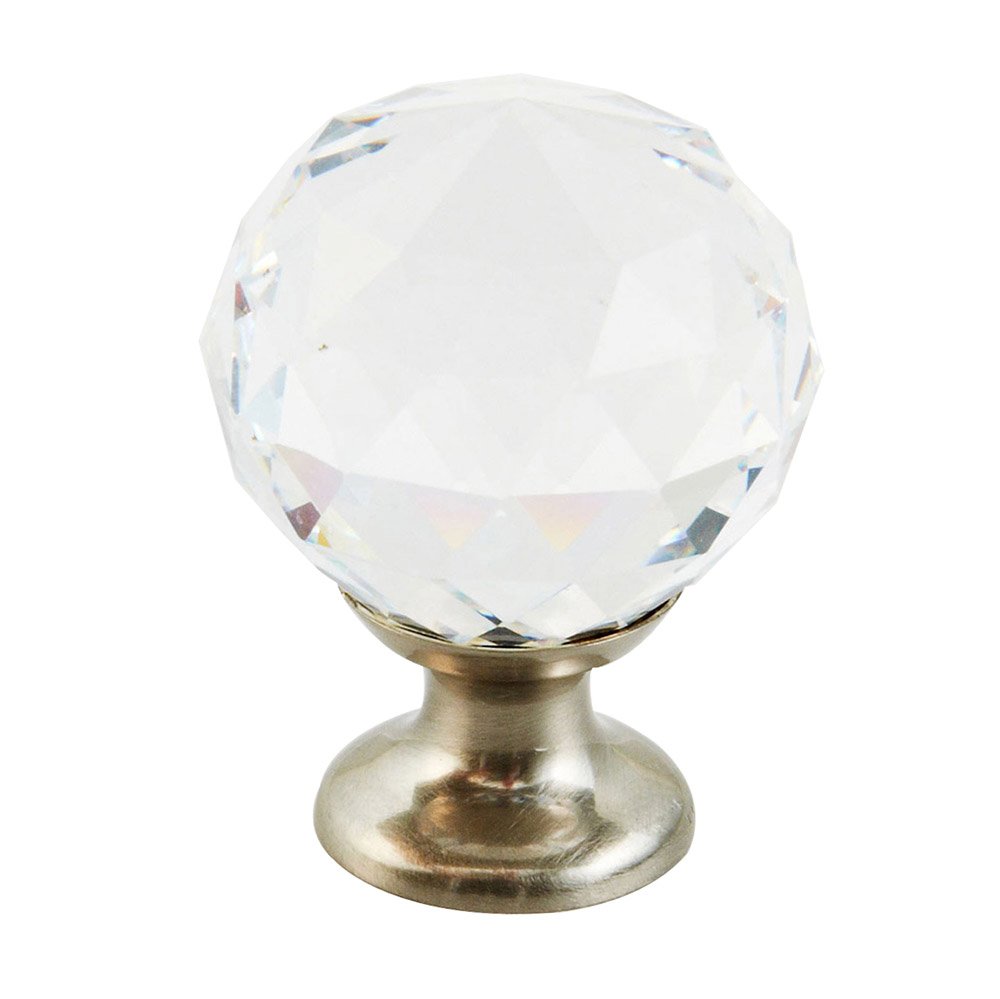 1 1/8" Round Knob in Satin Nickel and Clear Crystal