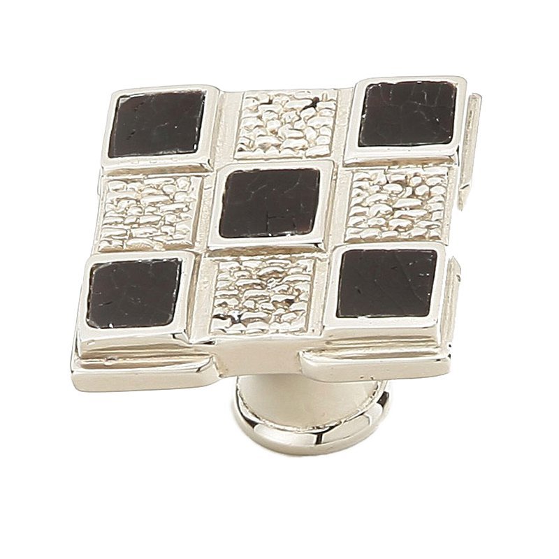 Solid Brass Square Knob in Polished Nickel with Black Mother of Pearl