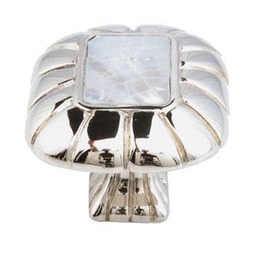 Rectangle Knob with Mother of Pearl Inlaid on Solid Brass in Polished Nickel with Mother of Pearl