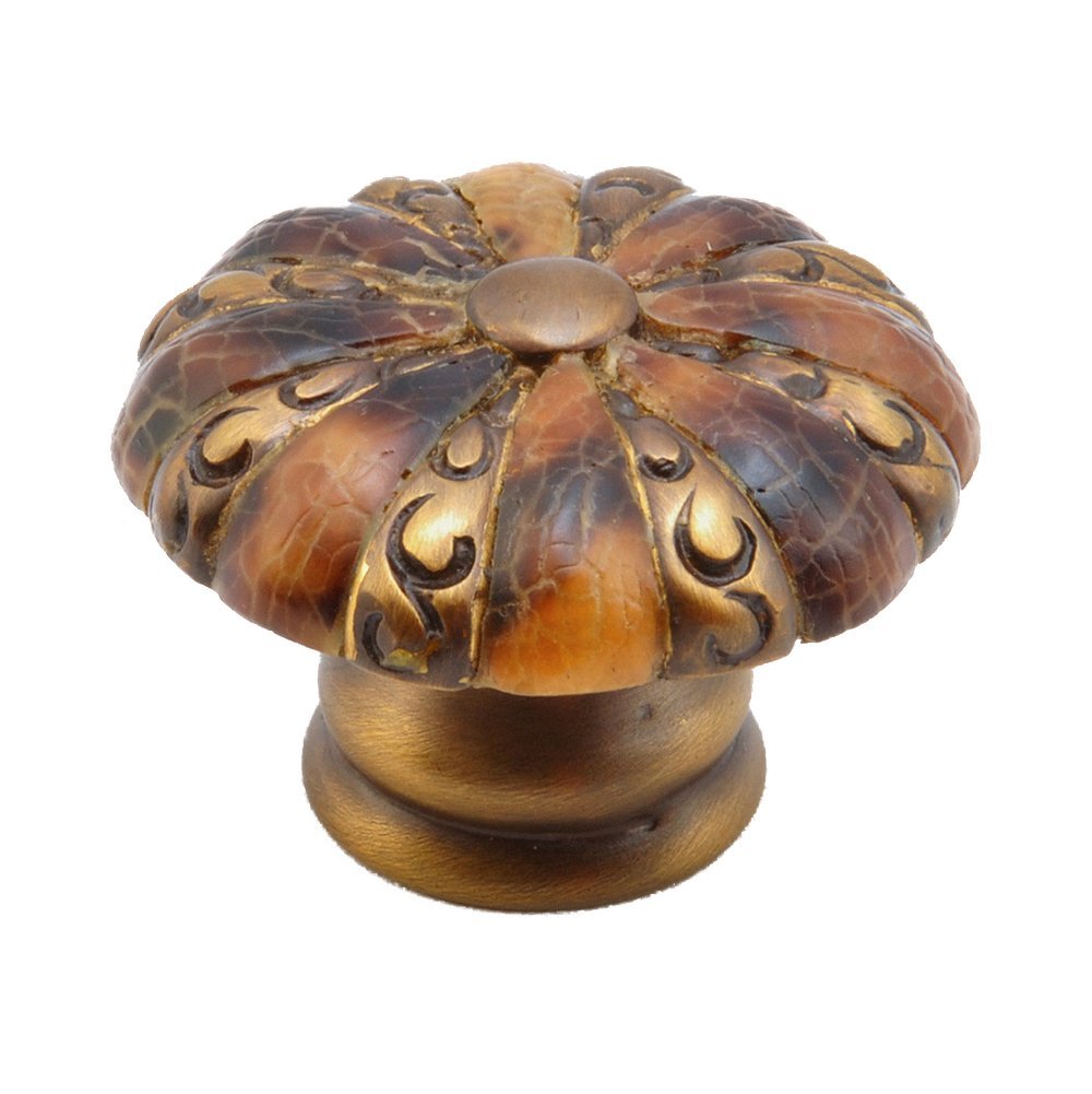 Round Knob with Penshell Inlaid on Solid Brass in Estate Dover with Tiger Penshell