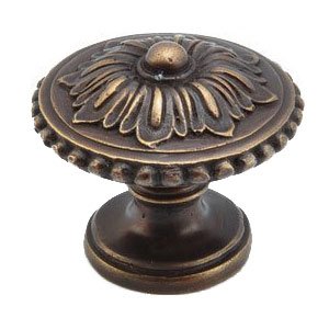 1 1/4" Diameter Solid Brass Floral Beaded Knob in Dark Antique Bronze