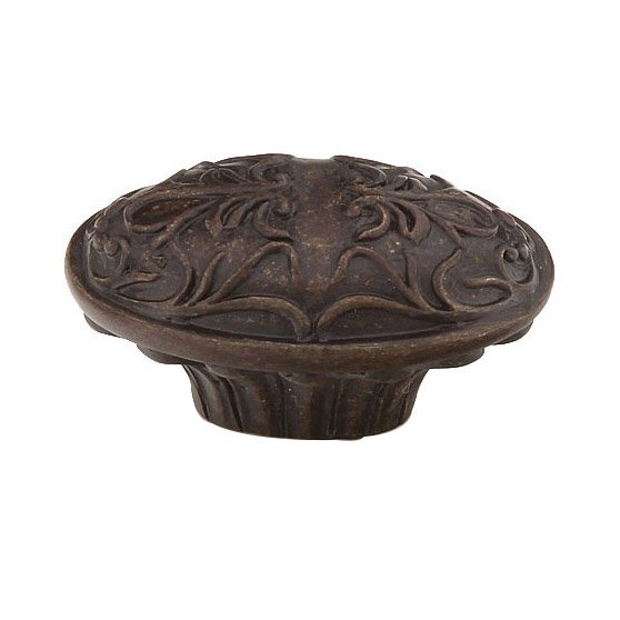 Solid Brass 5/8" Centers Handle with Scrolled Designs with Petals on Base in Dark Glaze