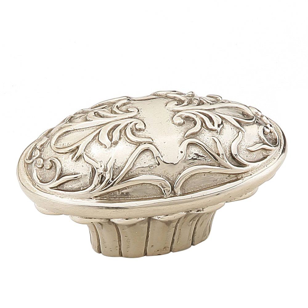 Solid Brass 5/8" Centers Handle with Scrolled Designs with Petals on Base in White Brass