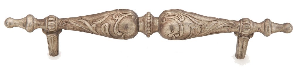 Solid Brass 5" Centers Handle with Beading and Scrolls in Monticello Silver