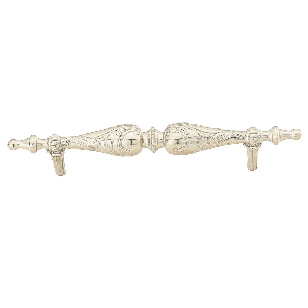 Solid Brass 5" Centers Handle with Beading and Scrolls in White Brass