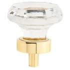 1 1/4" (32mm) Octagonal Knob in Polished Brass with Clear Crystal